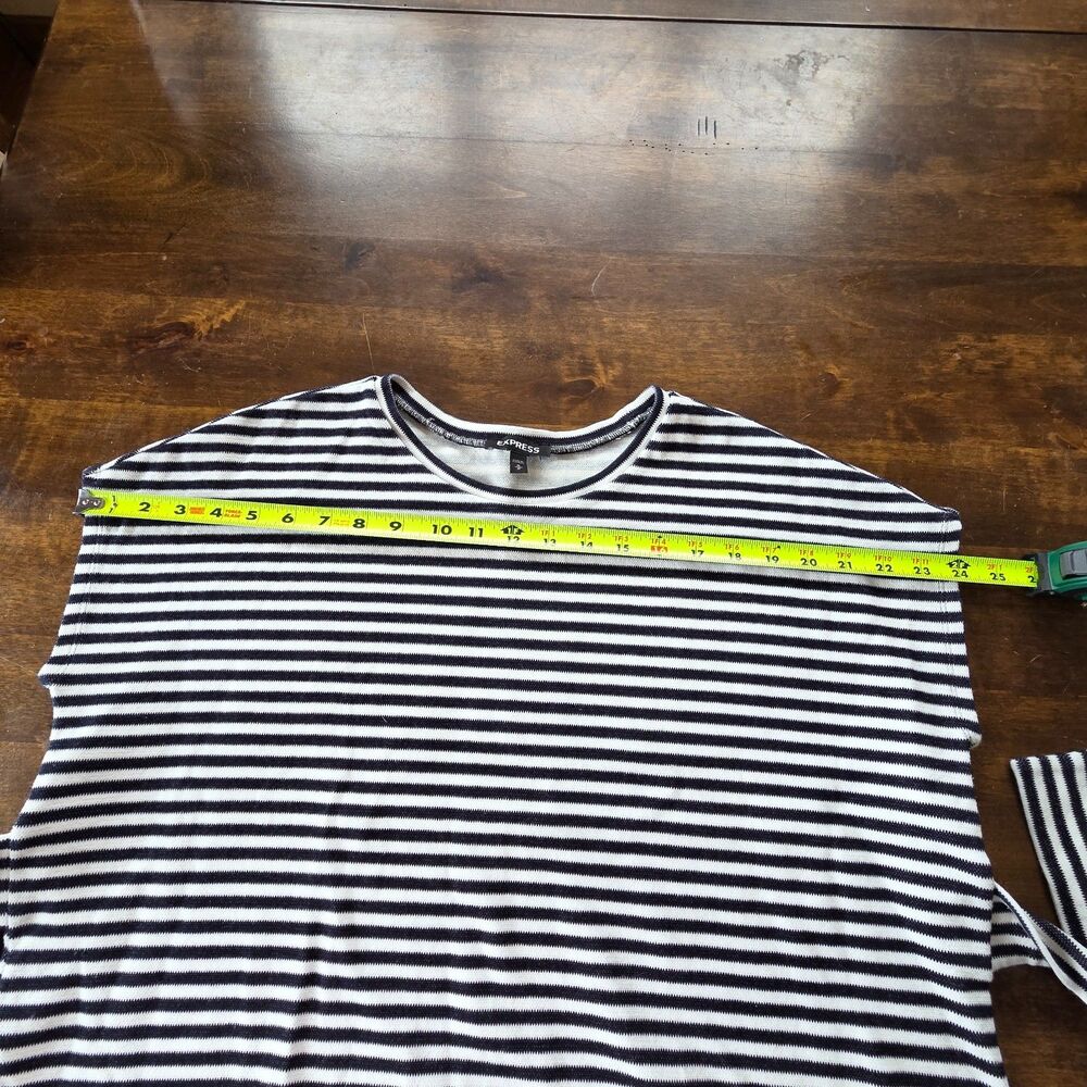Express Black White Striped Tie Front Top M Nautical Parisian Office Stretch Tee - Picture 5 of 8